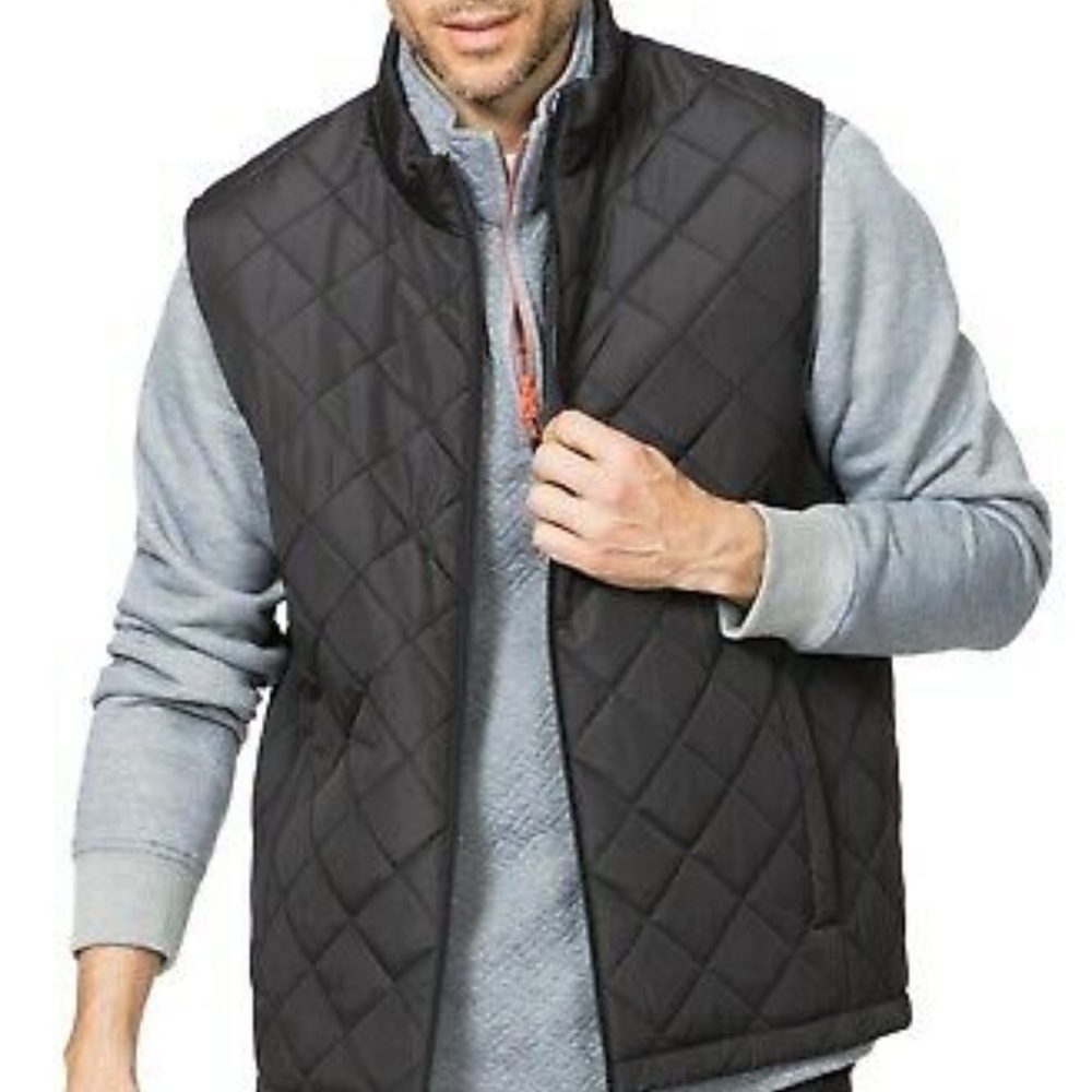 NWT. Hawke & Co. Men's Black Quilted Full-Zip Puffer Coat Jacket Vest in Carbon.